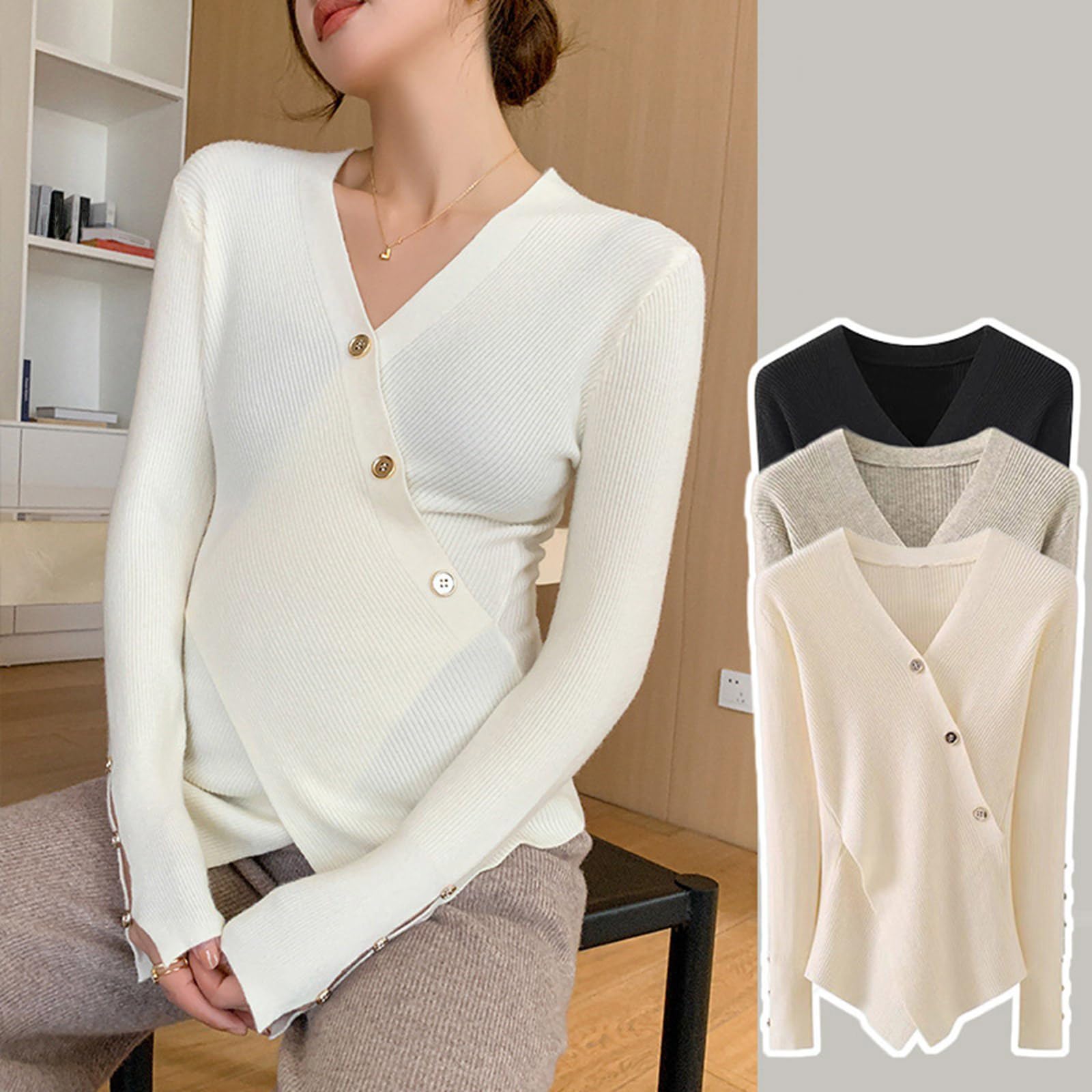Suéter de maternidad suave y elástico, ropa cómoda de embarazo, para mujer, tejido de poliéster, suéter de embarazo de moda