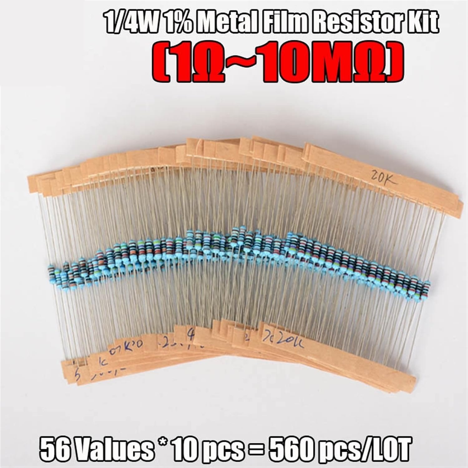 560 ピース/セット 1-10M オーム 1/4 ワット抵抗 1% 金属皮膜抵抗器電子各種抵抗コンポーネントキット マルチ抵抗オプ