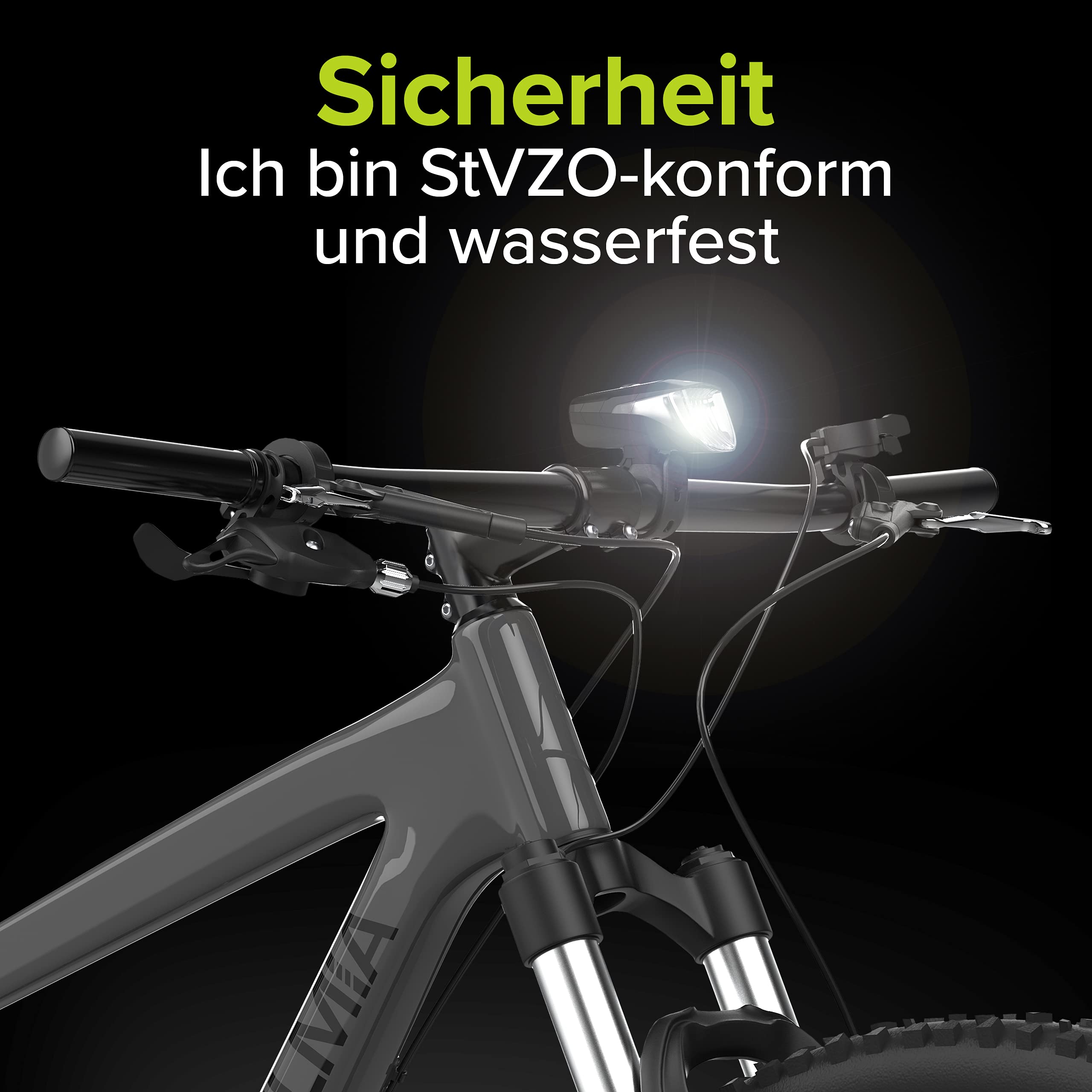 VELMIA Fahrradlicht Vorne StVZO zugelassen mit USB Akku-Betrieb und 8,5h Leuchtdauer I LED Fahrrad Licht regenfest und aufladbar I Front Fahrradlampe Schwarz