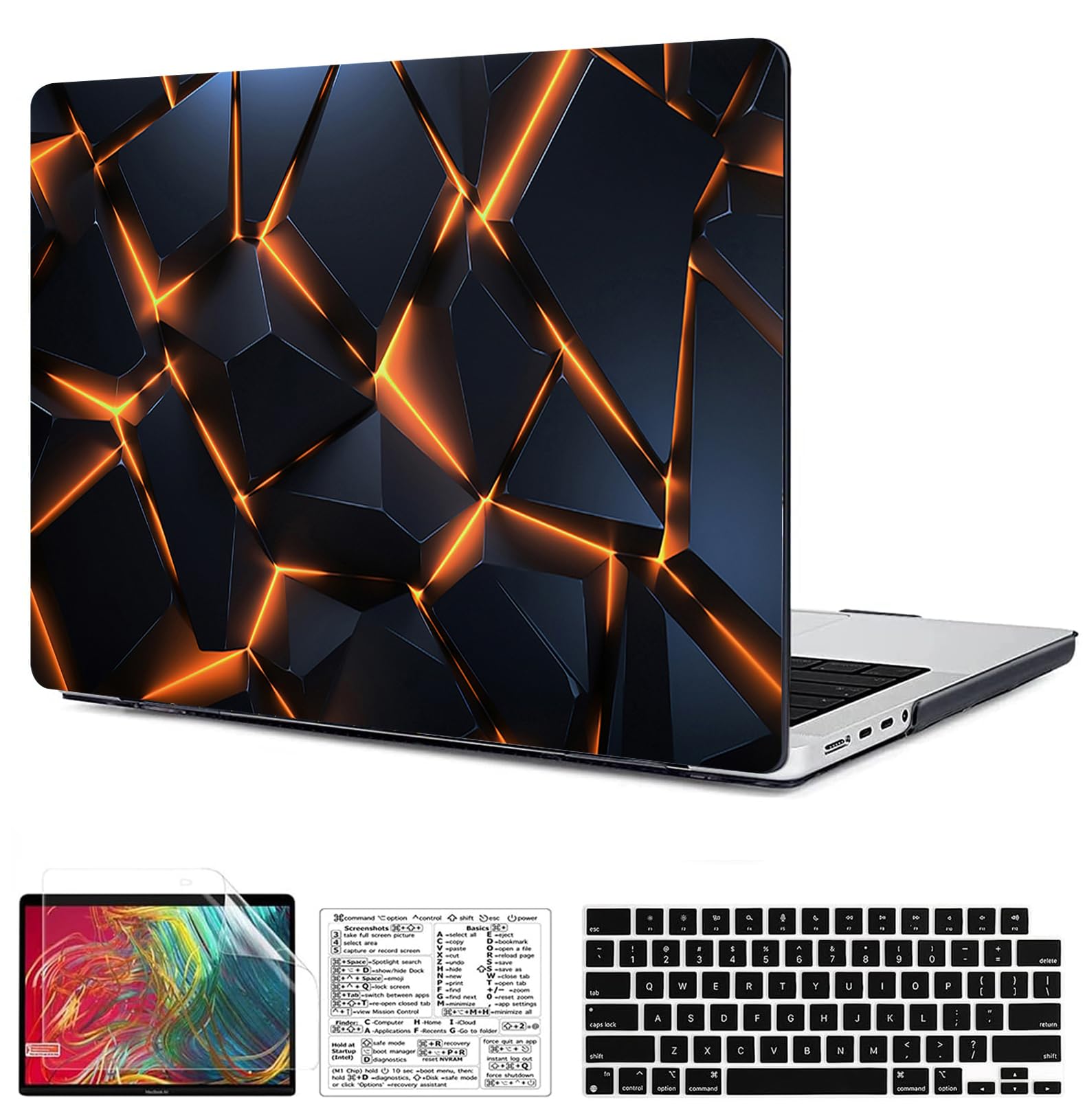 Compatible with MacBook Pro 16 inch Case 2021-2024 Release M4 A3403 A3186 M3 A2991 M2 A2780 M1 A2485 Pro/Max Hard Shell Plastic Case &Mac OS Keyboard Sticker&Keyboard Cover (Crack)
