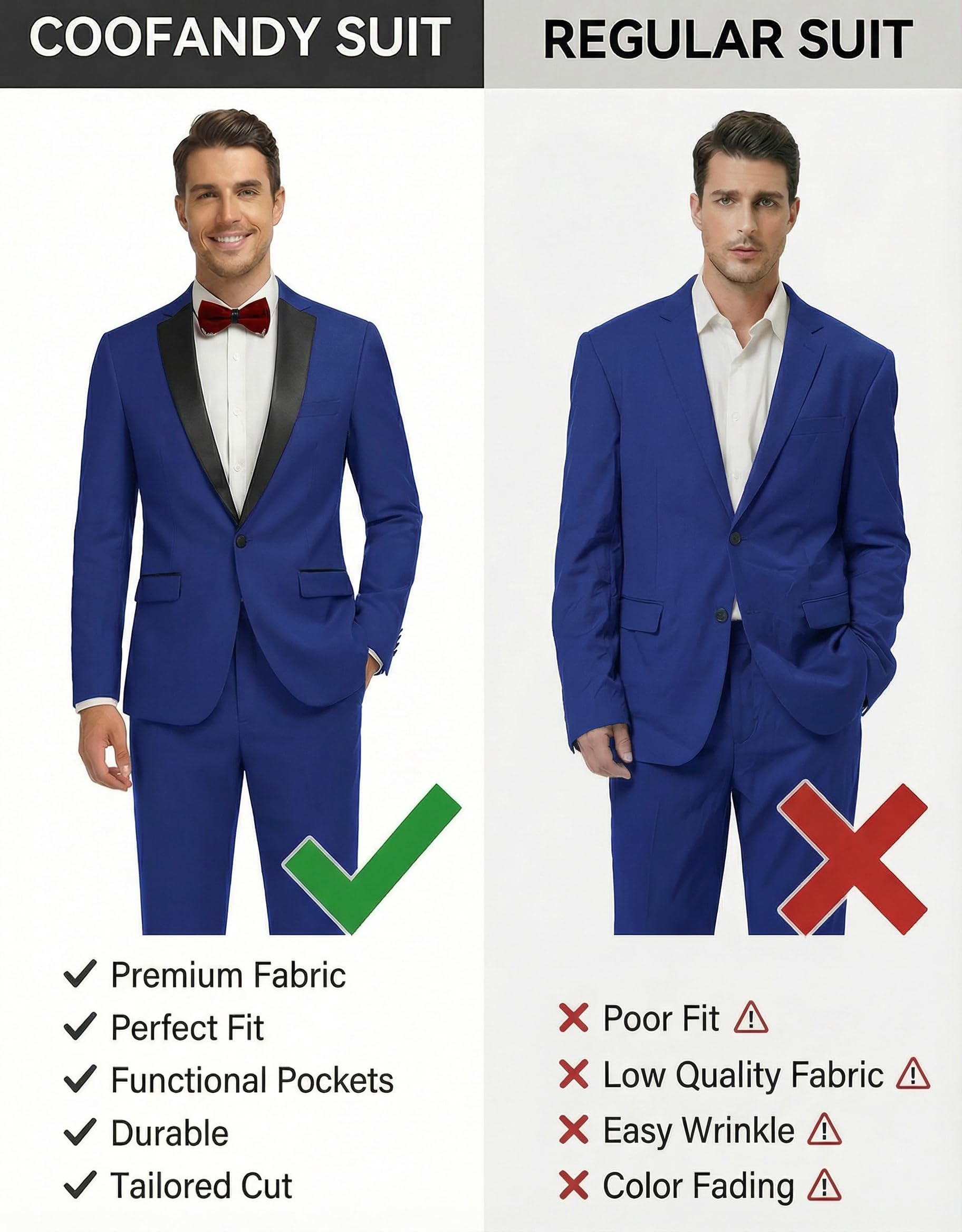COOFANDY Set da smoking da uomo, slim fit, 2 pezzi, con un bottone, giacca, pantaloni, per matrimoni, cene, balli