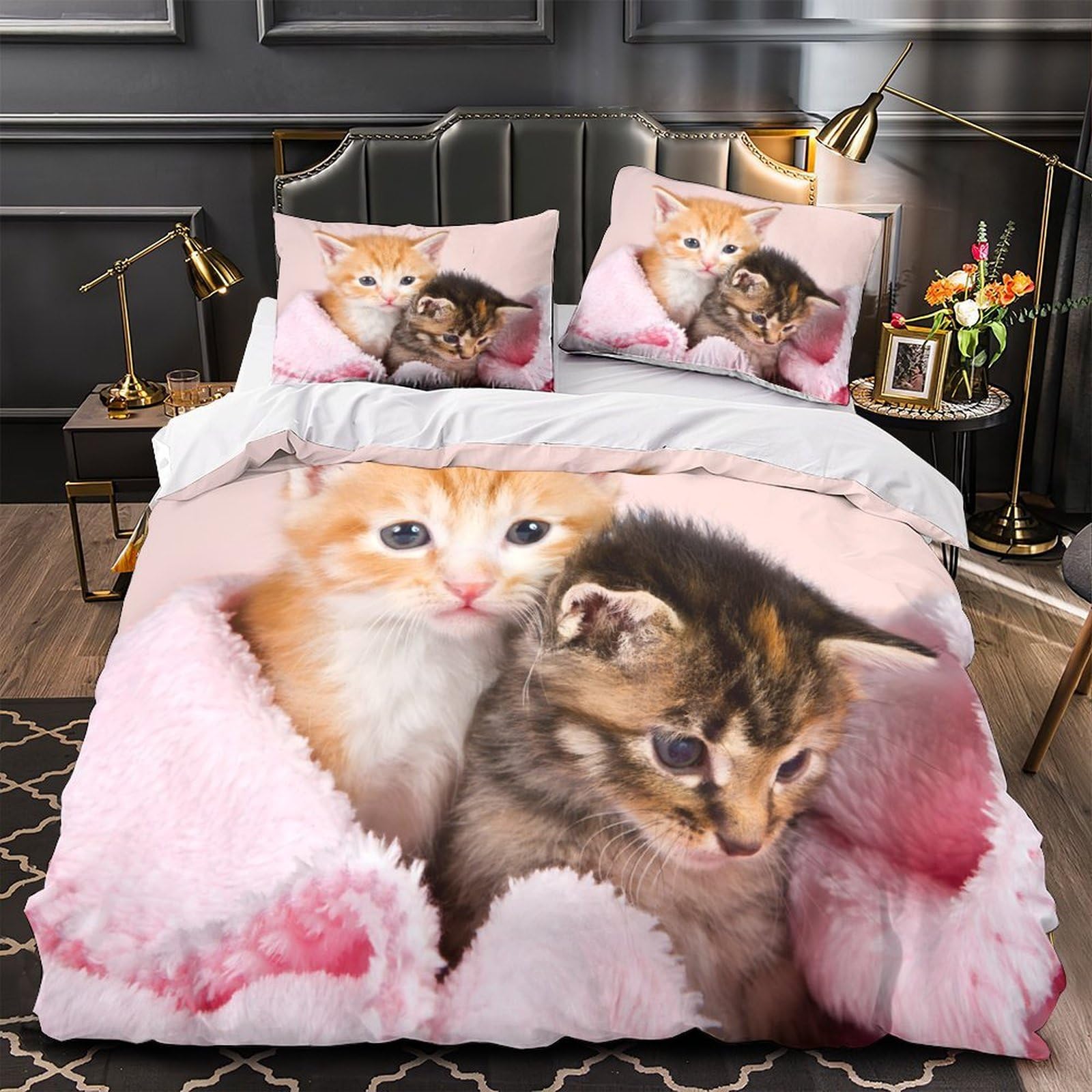 Parure de lit chatons respirante et hypoallergénique avec fermeture éclair
