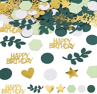 Pack of 200 Confetti Birthday Table Decoration Green Gold, Confetti Birthday Decoration, Happy Birthday Confetti Decoration for Party Men and Women