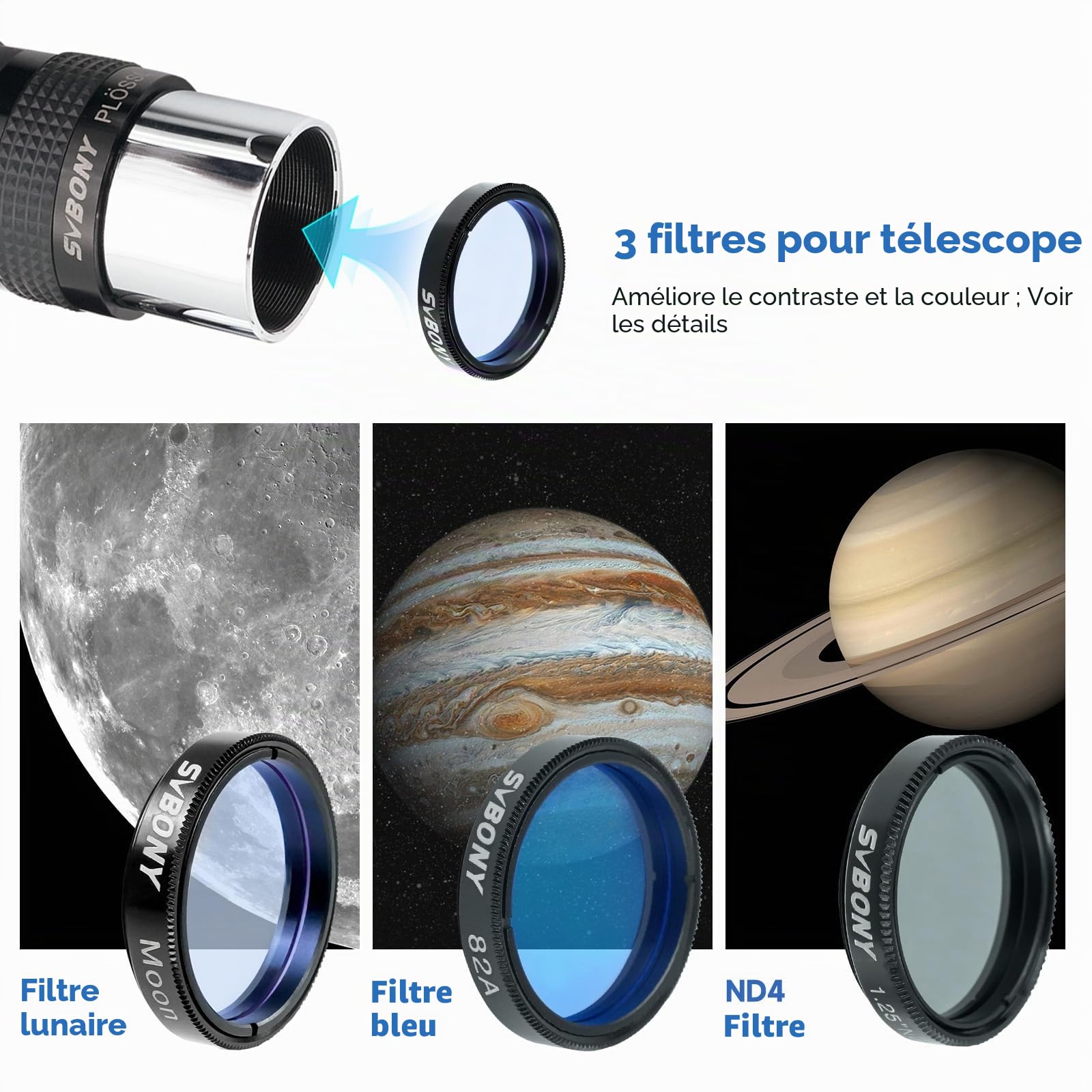 Svbony SV233 Oculaire Télescope Astronomique Kit, PLOSSL 6 mm, 17 mm Oculaire, 2X Lentille de Barlow, Lunaire, ND4, 82 A Couleur Filtre, Un Sac Portable, pour L'observation des Planètes