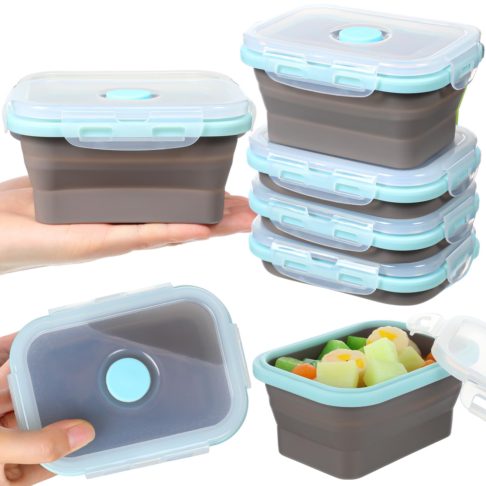 Potchen 4 Pcs Camping Bowls with Lids Collapsible Silicon Travel Bowls 12 oz Expandable Food Storage Containers Sets Portable Folding for Salad Travel