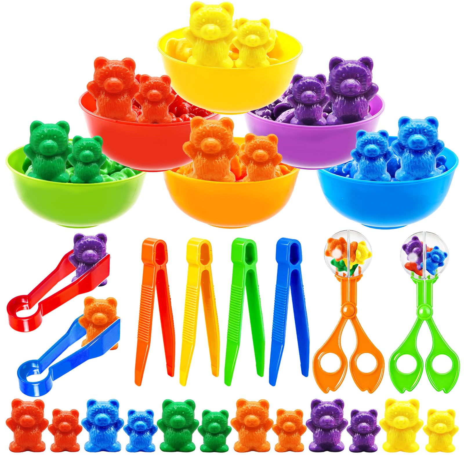 Bbiamsleep Rainbow Counting Bears, 105 Pcs Sorting Bears with Matching Cups