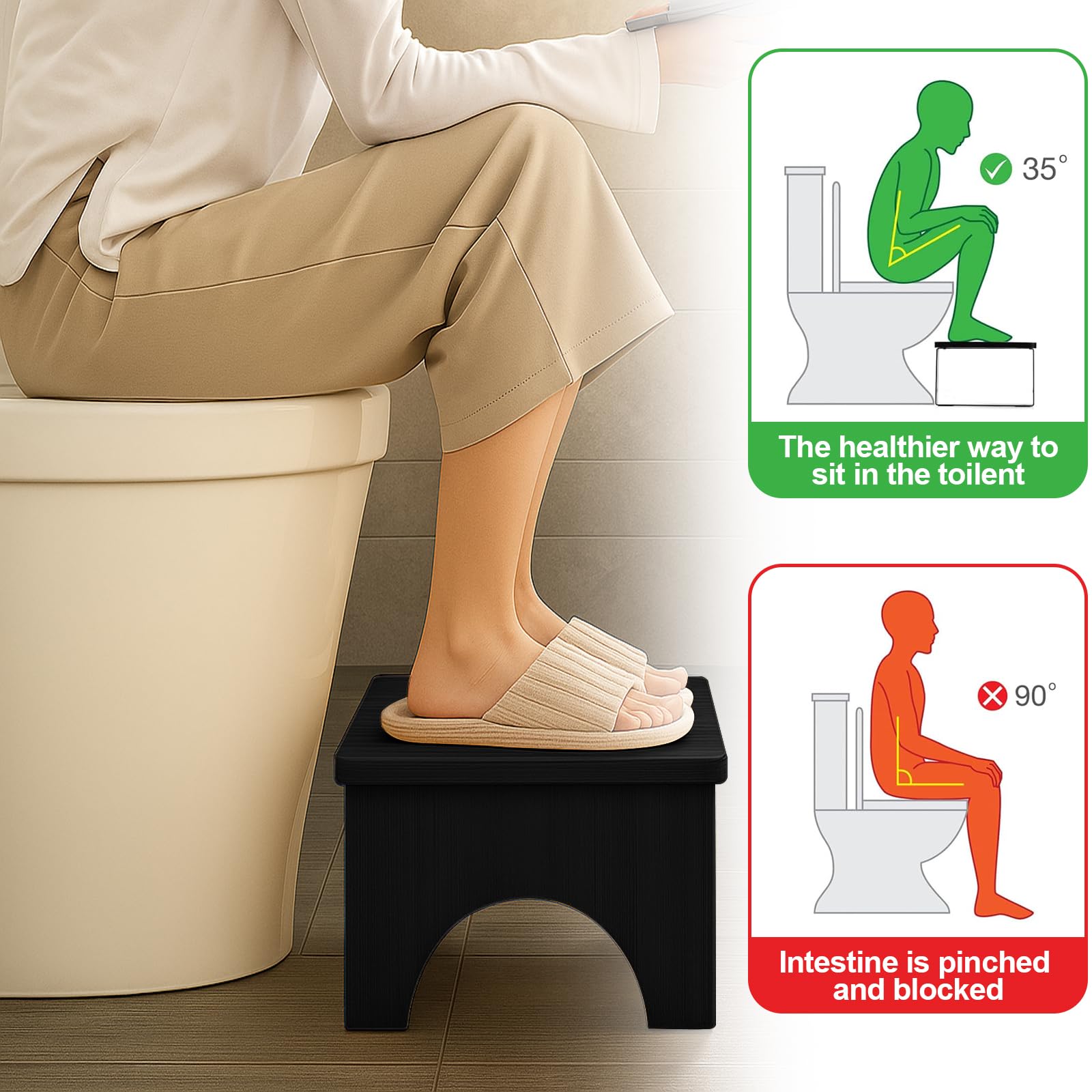 Tabouret de Toilette en Bambou, Marchepied de Salle de Bain pour Adultes et Enfants