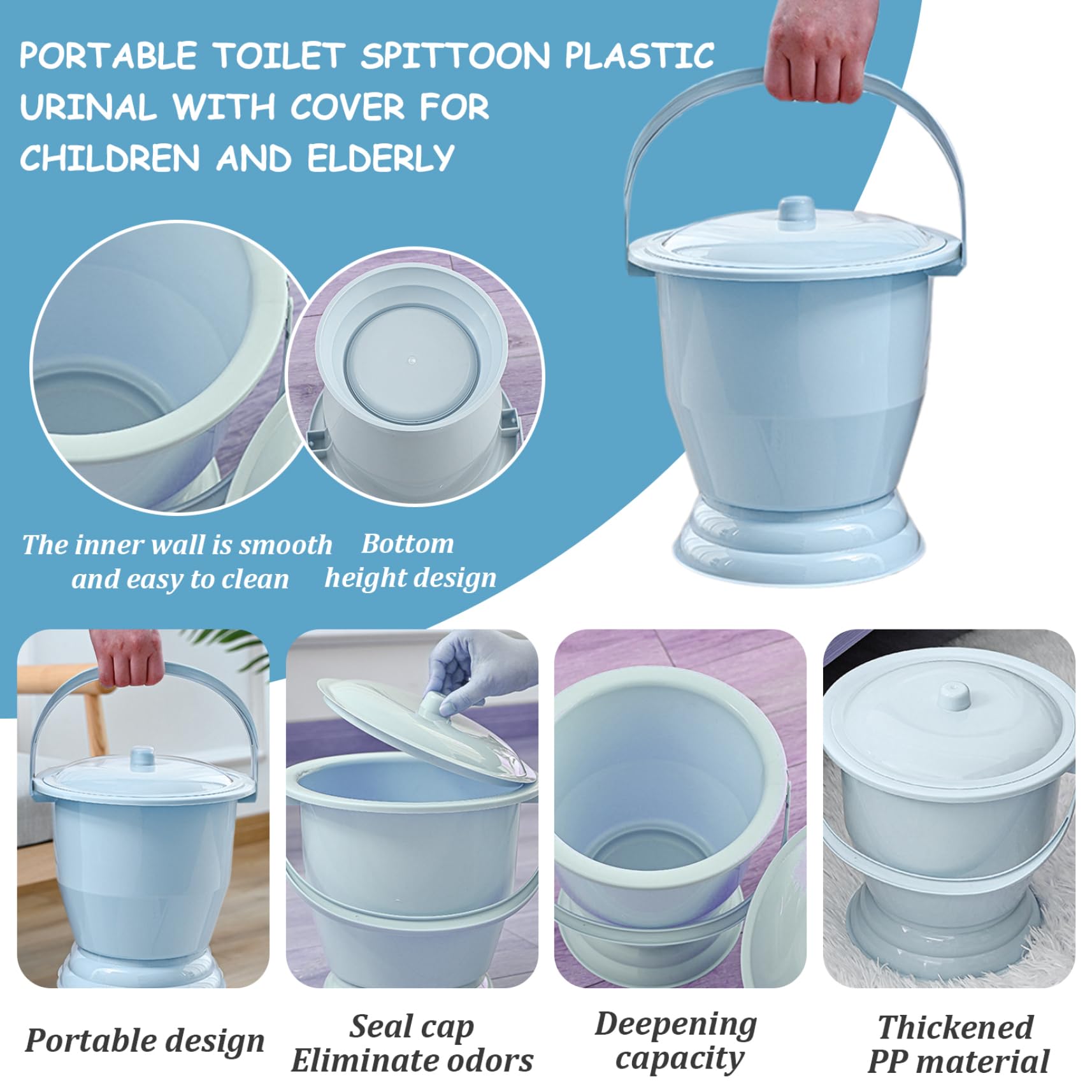Pan de lit pour femmes | Pot de chambre, urinoir de chevet portable avec couvercle et poignée, forte capacité de roulement de commandes, seau en plastique pour les femmes enceintes enceintes