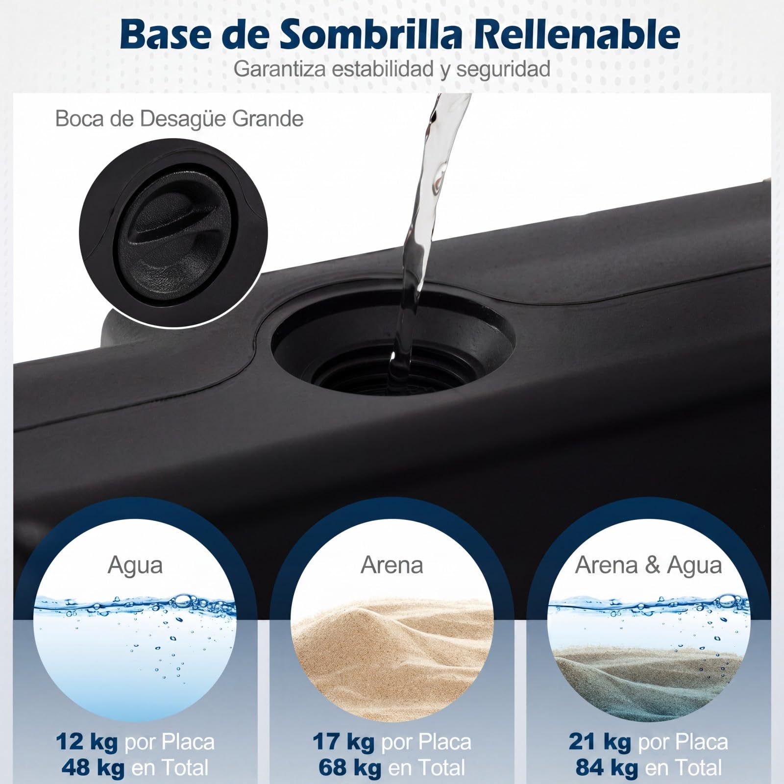 COSTWAY Base para Sombrilla de 4 Piezas, 84 kg Soporte de Sombrilla Rellenable con Agua o Arena, Asas de Transporte, Base Cuadrada de Parasol Voladizo de Exterior para Patio Jardín Terraza (85 kg)