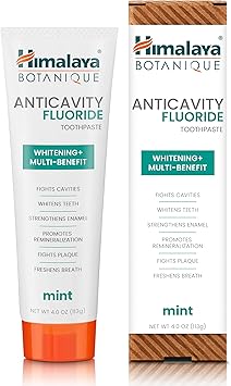 Himalaya Botanique Anticavity Fluoride Toothpaste, Fluoride with Multi-Benefit Support, Fights Cavities, Strengthens Enamel, Promotes Remineralization, Mint Flavor, 4 oz.