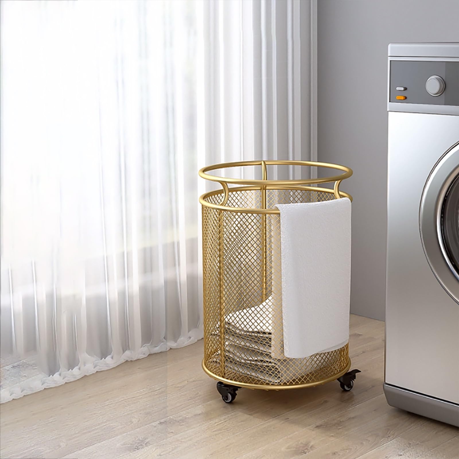Gold Metal Basket with Wheels,Metal Rolling Laundry Basket Cart, Yoga mat storage rack,Wire laundry basket with wheels,Gold laundry basket,Yoga mat rack,Wire laundry hamper, Gold hamper,Gold basket,