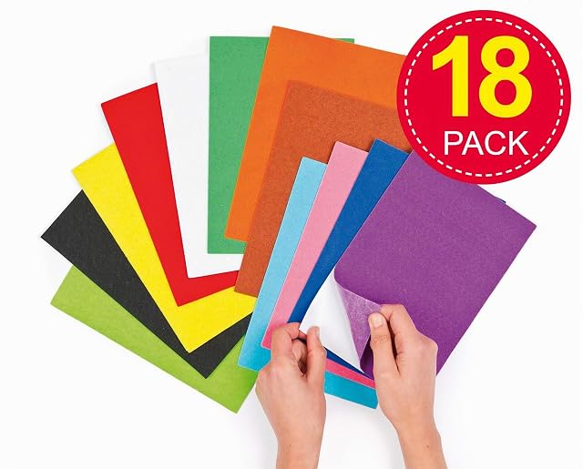Foto 2 de 4 de Baker Ross EV4082 - Láminas de Fieltro Autoadhesivas (Pack de 18) para Artesanía. Crear Modelos, Decoraciones…