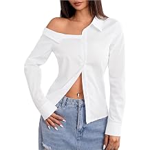 SUNNOW Women's One Shoulder Button Front Blouse Chic Solid Color Long Sleeve Top for Casual & Evening Wear