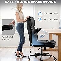 Vista 6 de Silla de oficina ejecutiva grande y alta de 450 LBS con brazo abatible, silla de escritorio de computadora de cuero PU resistente, cómoda silla