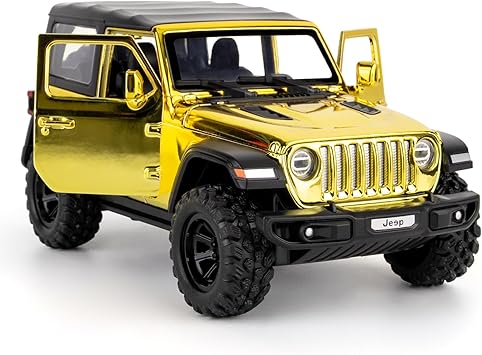 TGRCM-CZ 132 Scale Wrangler Rubicon Toy Car Die-cast Model with Sound & Light Effects, Pull-Back Function, Durable Toddler Toy, Suitable for Ages 3 and Up, Gold