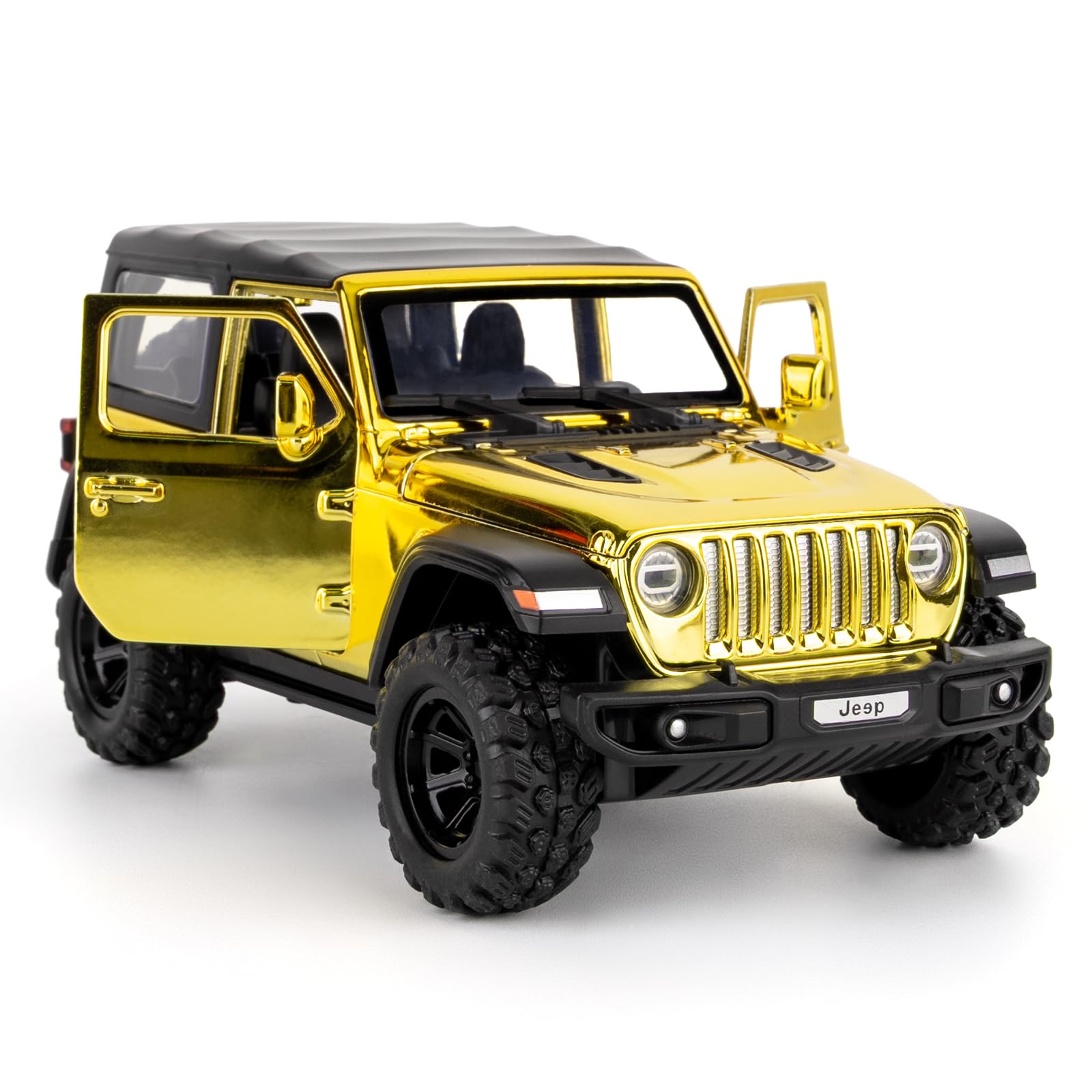 imtfzct 1:32 Scale Wrangle Rubicon Toy Car—Die-cast Model with Sound and Light Effects and Pull-Back Function, Durable Toddler Toy Suitable for Children 3 Years and Up Gold