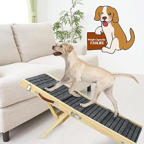 Miniatura 6 de TNELTUEB Rampa para perros pequeños, 32.6 pulgadas de largo y 11.8 pulgadas de ancho, rampa portátil plegable de madera para mascotas, ajustable de