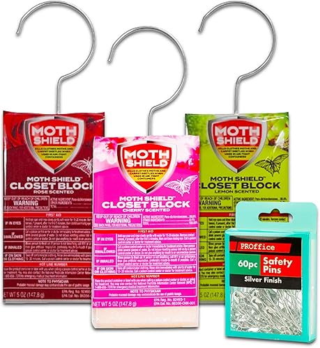 Paquete variado de bloques de polilla para armario, paquete con 3 bloques de armario con aroma a rosa, limón y cereza en la percha, además de