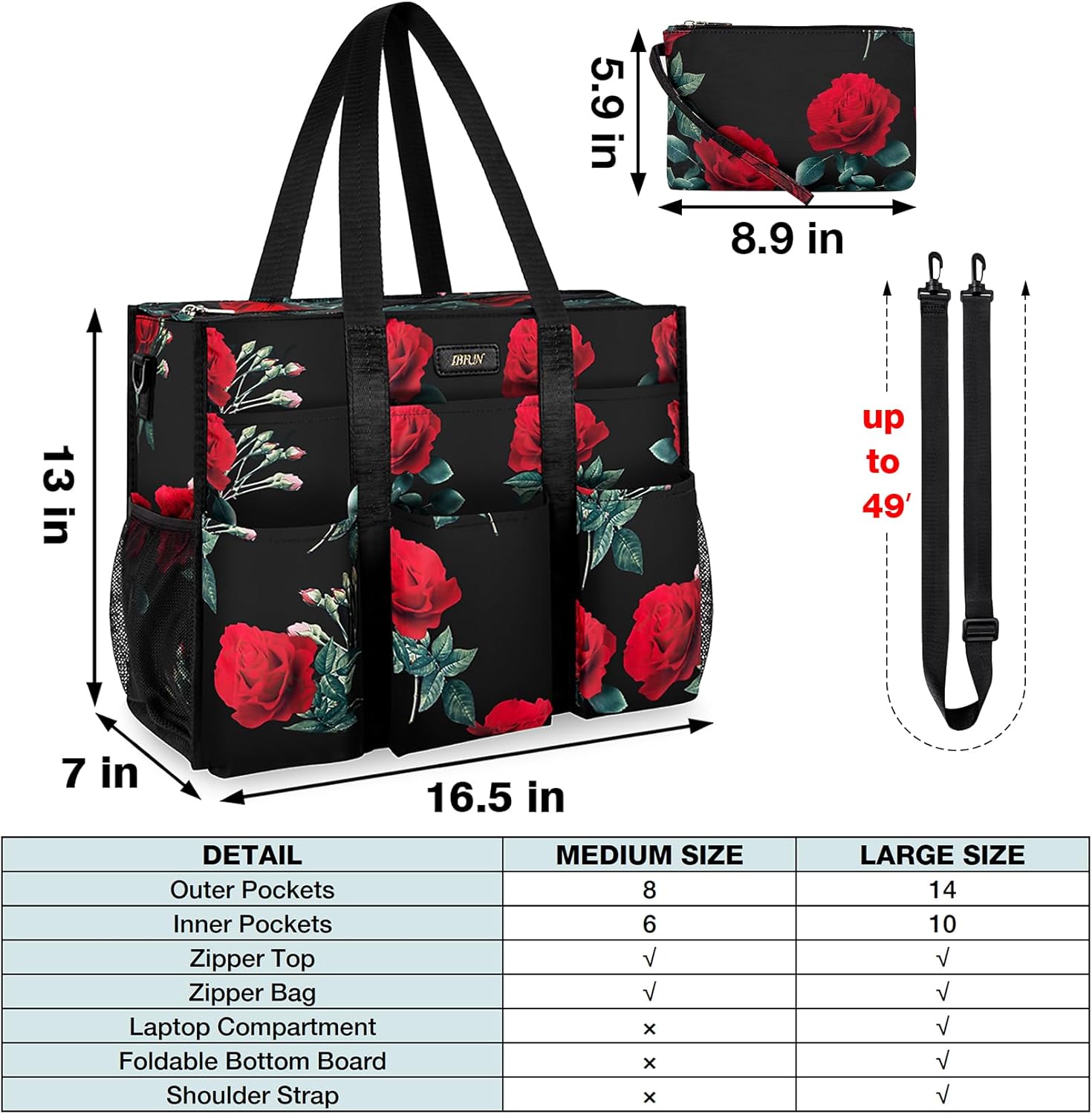 IBFUN Utility Tote Bag with 14/24 Pockets Zip Top Teacher Tote Bag for Teacher/Work Women - Image 6