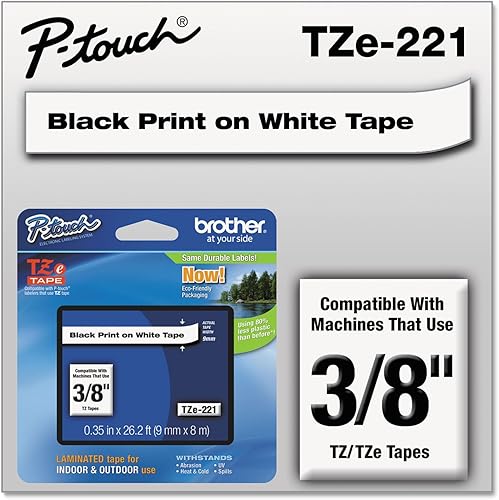 Miniatura 338 de Brother - Cinta de etiquetas laminadas P-touch M31, prémium, 0.47 pulgadas de ancho x 26.2 pies de largo, negra sobre transparente mate Negro sobre