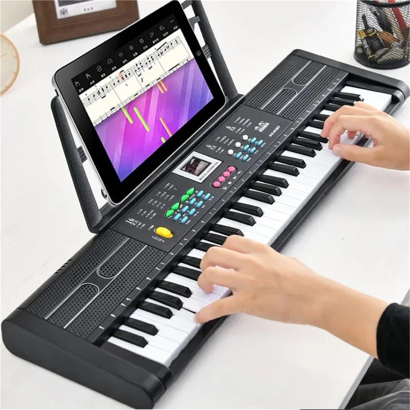 Pianino Elektroniczne 61 Klawiszowe Pianino Elektroniczne Dla Początkujących Przenośne Z Mikrofonem(Pink)
