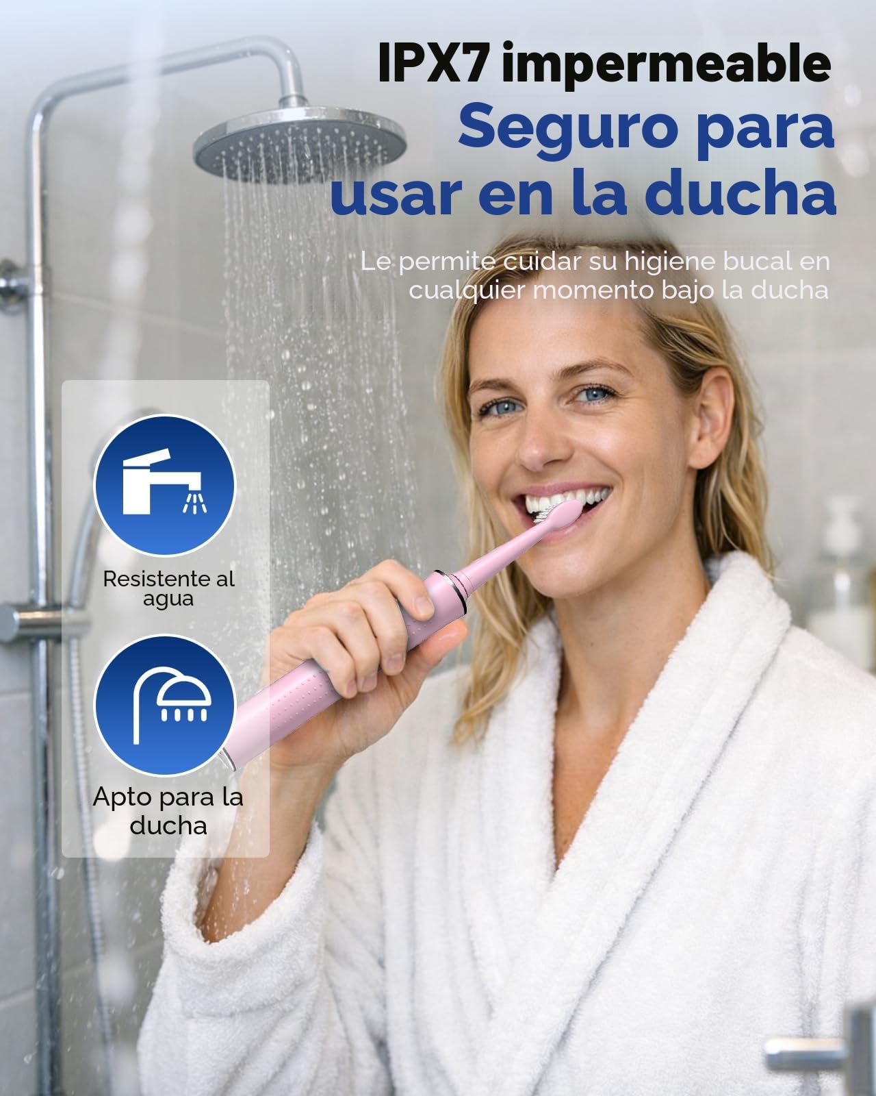 JTF Cepillo de Dientes Eléctrico Sónico – Limpieza Profunda para Encías Sensibles, 5 Modos, 45 Días de Batería, 8 Cabezales, IPX7 Impermeable, Temporizador Inteligente, Ideal para Viajes (Rosa)