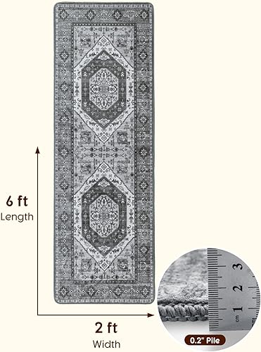 Miniatura 2 de LBRO2M Alfombra de pasillo bohemia de 2 x 6 pies, antideslizante, lavable, para pasillos, dormitorio, cocina, lavandería, alfombra de área apta para