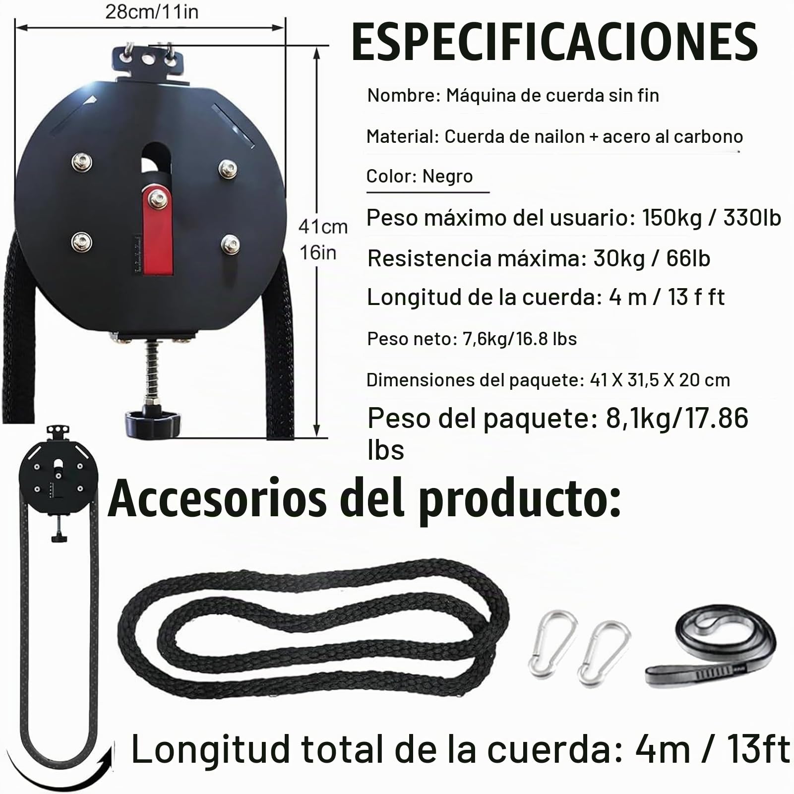 Máquina De Entrenamiento De Resistencia, Entrenador De Cuerda Sin Fin For Gym En Casa, Endless Rope Trainer, Sistema De Poleas De Cable Portátil, para Entrenamiento De Cuerpo Completo