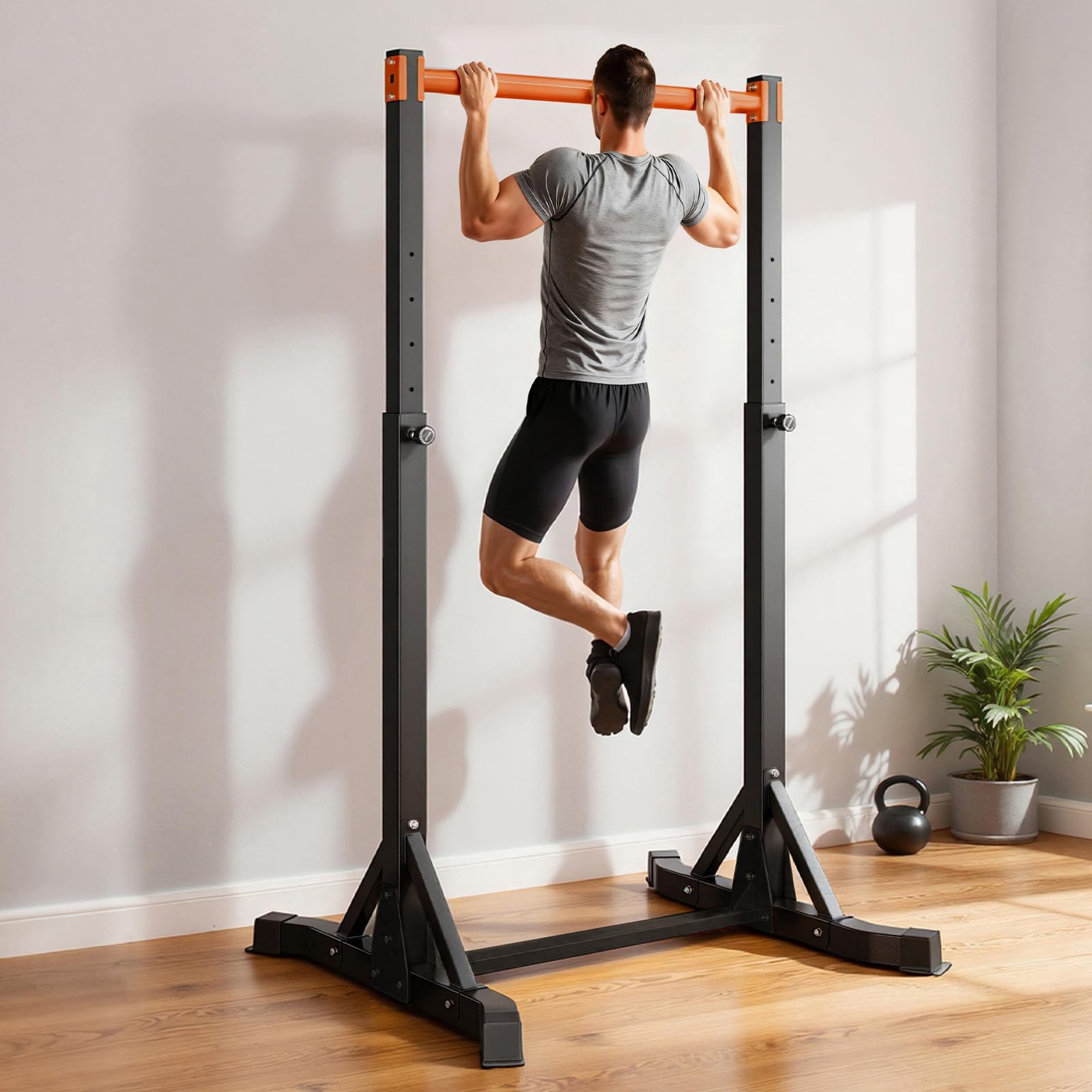 VEVOR Klimmzugstange tragbare Klimmzugstation Power Dip Station mit 150 kg Tragkraft, freistehend mit H-Rahmenkonstruktion & Stahlrohr, 8-fach höhenverstellbar, Training von Armen Rücken Brust