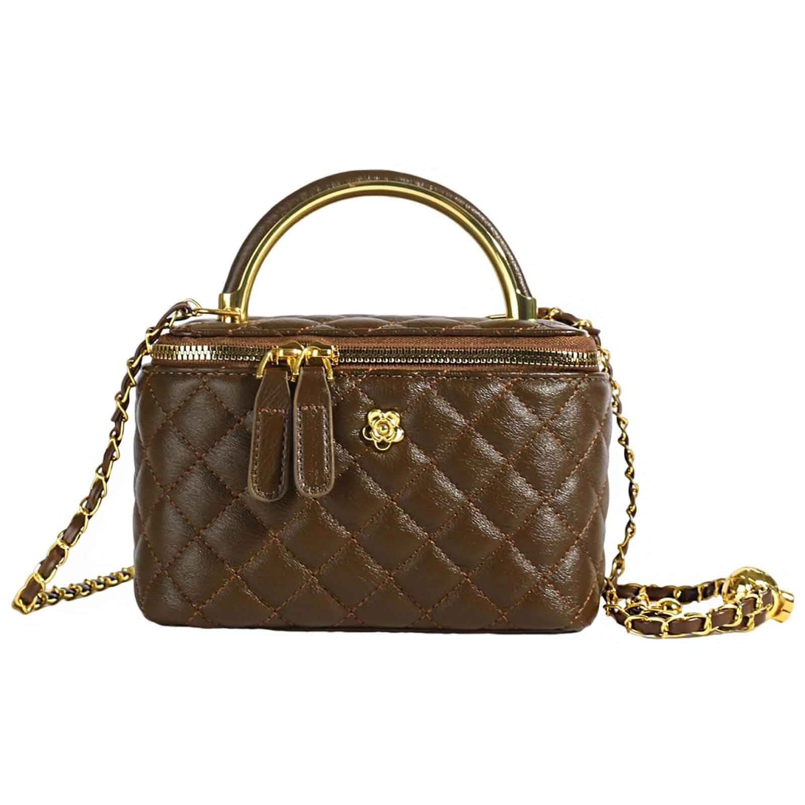 Quilted Leather Crossbody Bag with Chain Strap Women's Top Handle Bucket Square box Bag for Women
