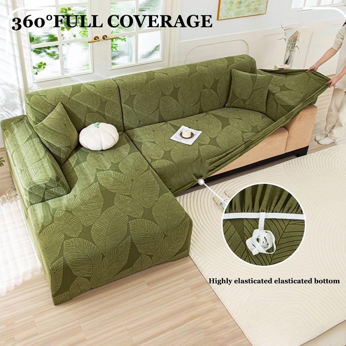 Copridivano A Forma di L,4 1 2 3 Posti, Elasticizzato Sofa Cover con Penisola A Sinistra Destra, Copridivano Angolare, Copridivano Chaise Longue(Light Grey,235CM-300CM)