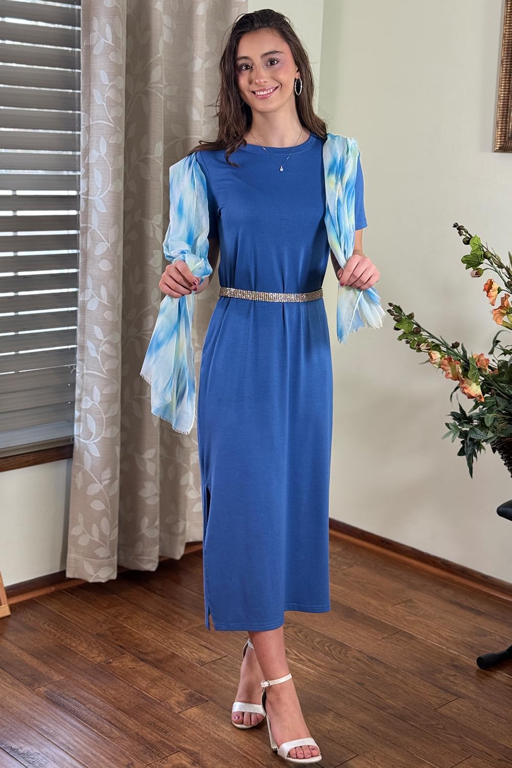 Naggoo Womens Short Sleeve Split Maxi Dress Casual Plain Tie Dye Print Tshirt Long Dresses with Pockets - Image 4