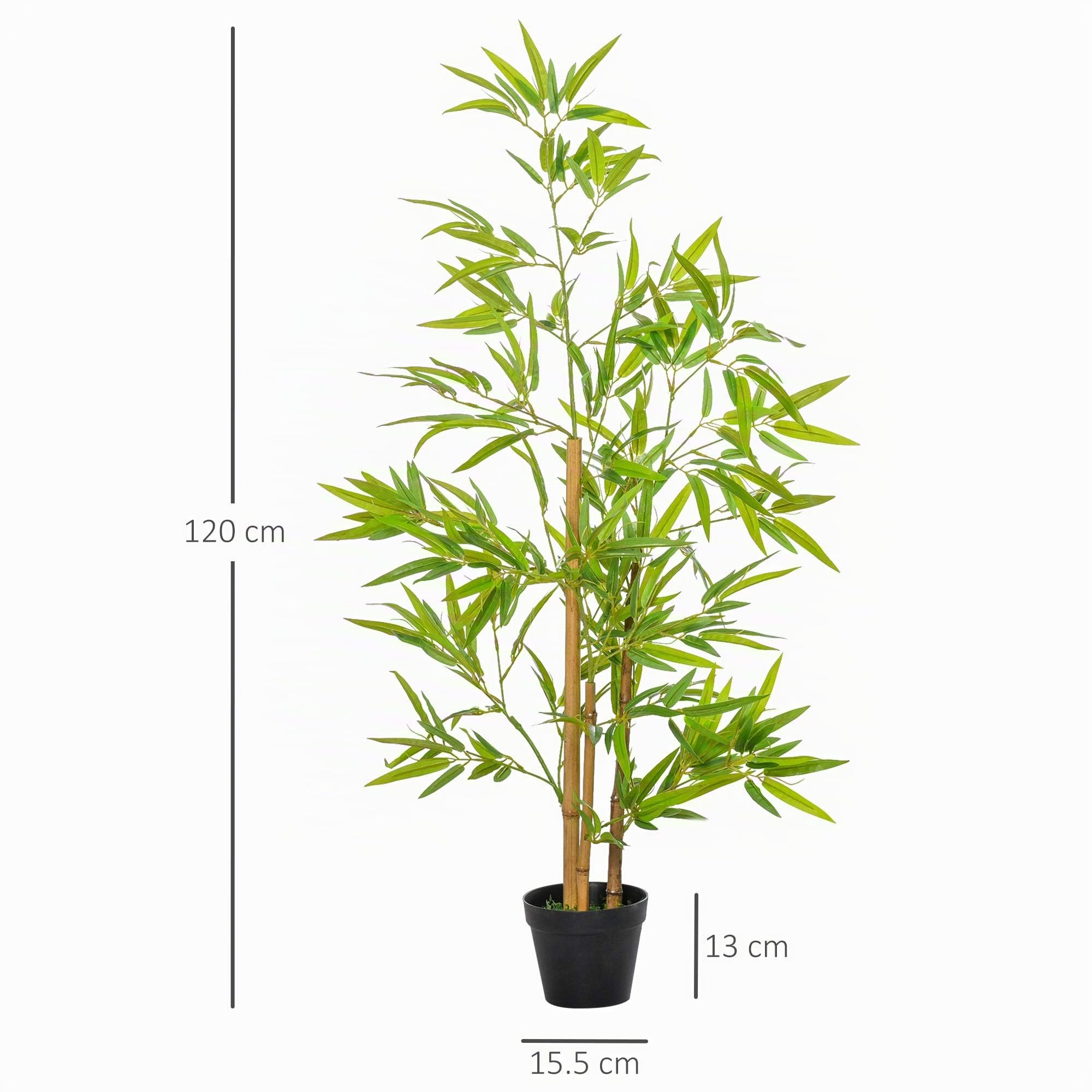 Outsunny Planta Artificial de Bambú 120 cm Árbol Artificial en Maceta Decorativa para Interior Hogar Salón Oficina Ø15,5x120 cm Verde