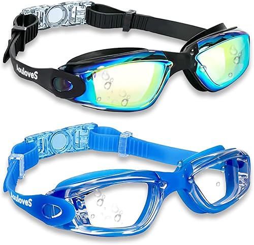 Aouloves Gafas de natación para niños, paquete de 2, antiniebla, sin fugas, visión clara, gafas de natación para piscina de agua para edades de 3 a