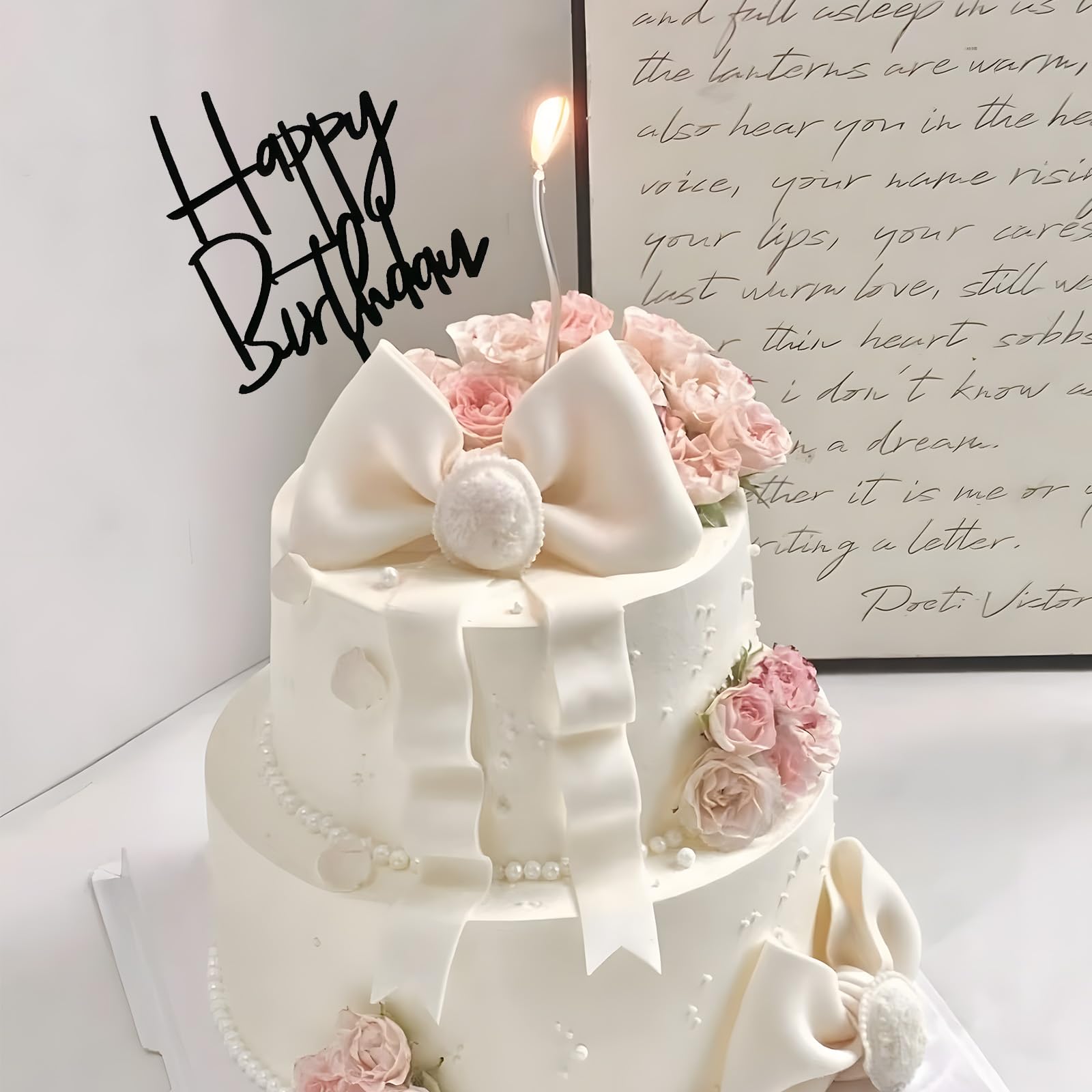 Happy Birthday Cake Topper,Anniversary Party Supplies Decorations for Children,Teens,Adults,Black（10 Pieces）