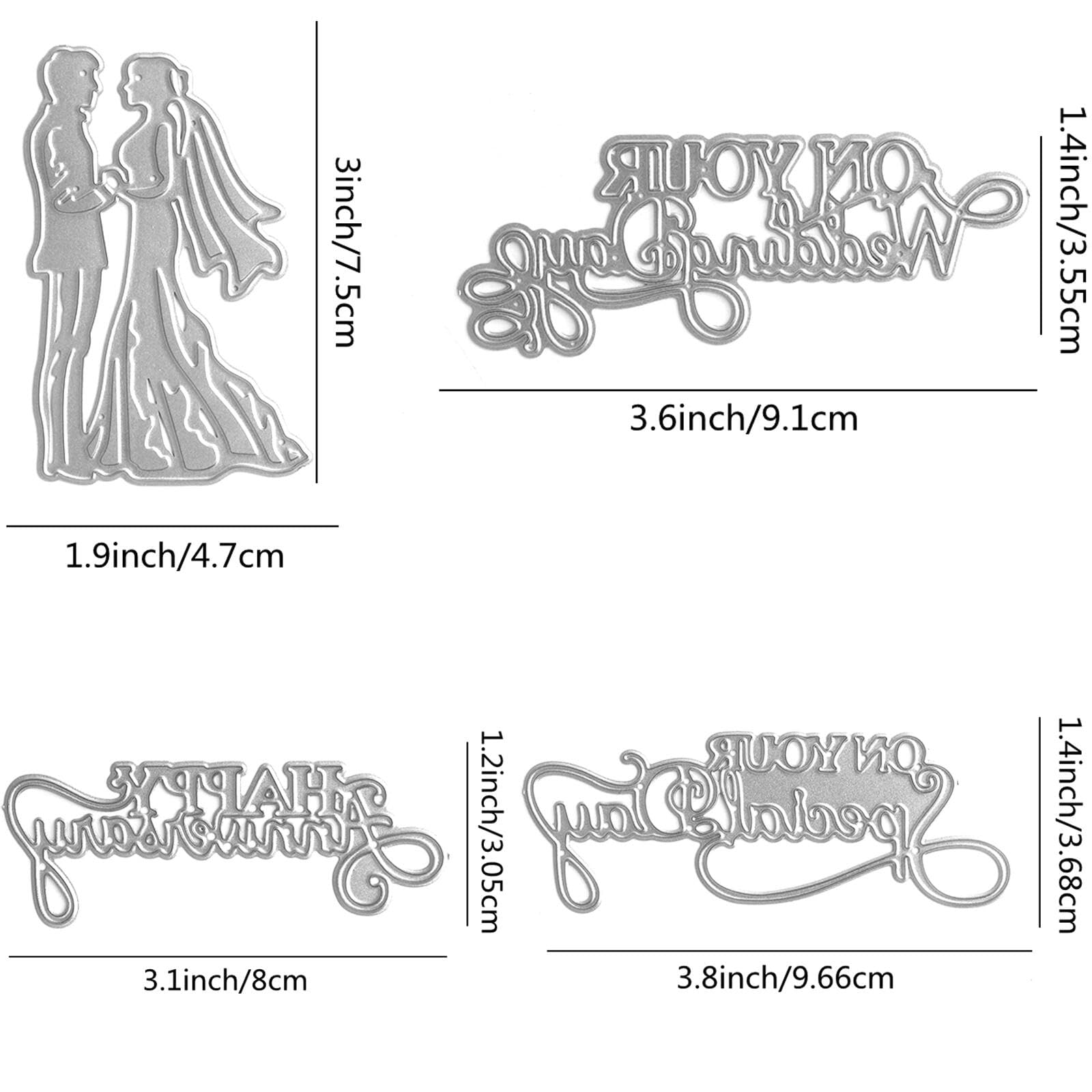 4PCS Wedding Dies for Card Making Bride and Groom On Your Special Day,Happy Anniversary On your Wedding Day Alphabets Metal Cutting Dies for DIY Scrapbooking Paper Crafting Handmade Crafts Wedding Dec - Image 2