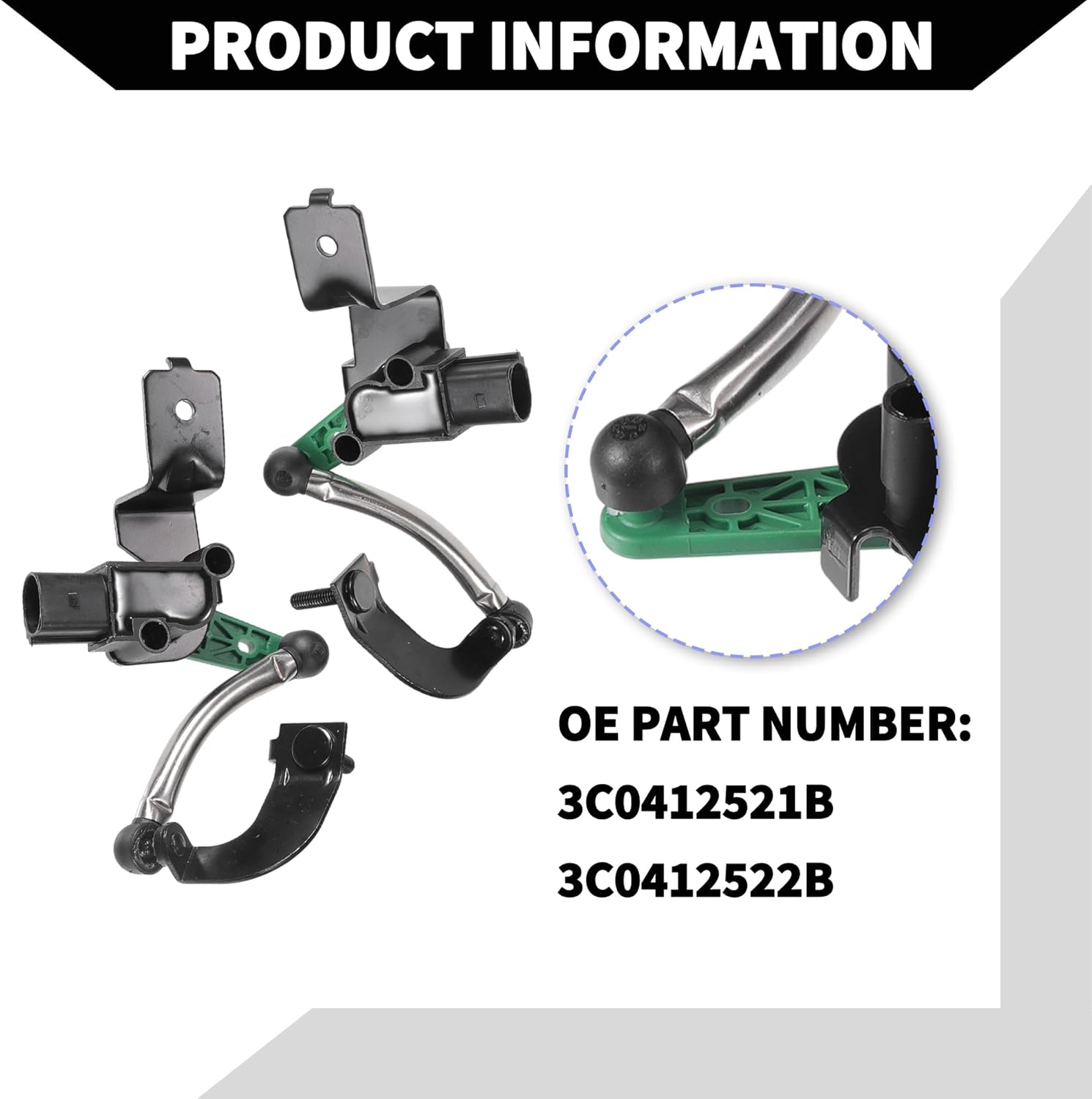 No.3C0412521B Suspension Ride Height Level Sensor for Audi Q3 2.0L L4 2015-2018/ Front Left Right Headlight Level Sensor/Durable Metal/ 1 Pair Black