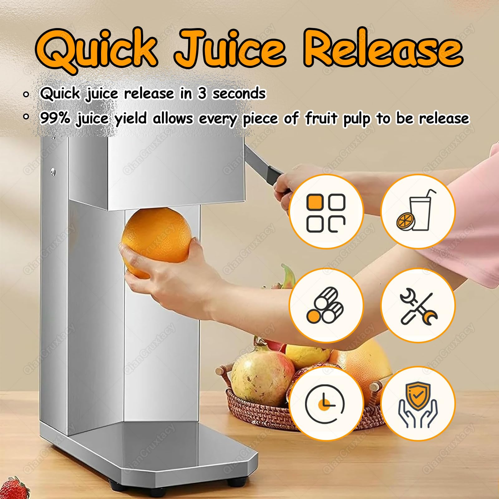Comercial Exprimidor Automático De Cítricos, Diseñado para Naranjas, Sandías, Piñas Y Pomelos, Ofrece Máxima Extracción De Jugo con Mínimo Esfuerzo, Fácil De Usar Y Mantener