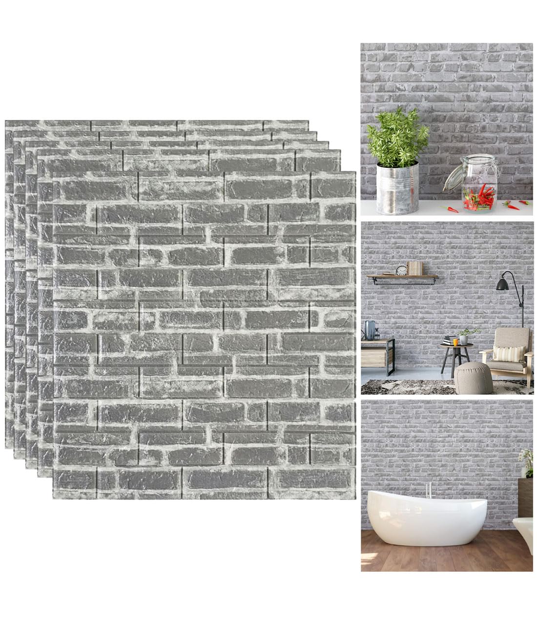 3D Wallpaper Peel And Stick in Grey White, 10 Pcs XPE Foam Stone Wall Paneling, 3D Wall Panels Self Adhesive for Bedroom, Stairs, Kitchen, Faux Brick Tiles
