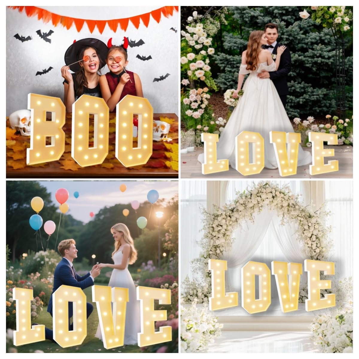 Love-Leuchtbuchstaben 1,22 m Liebesbrief-Antragsset schnelle Montage ohne Werkzeug for Antrag Hochzeit Verlobung(120cm)
