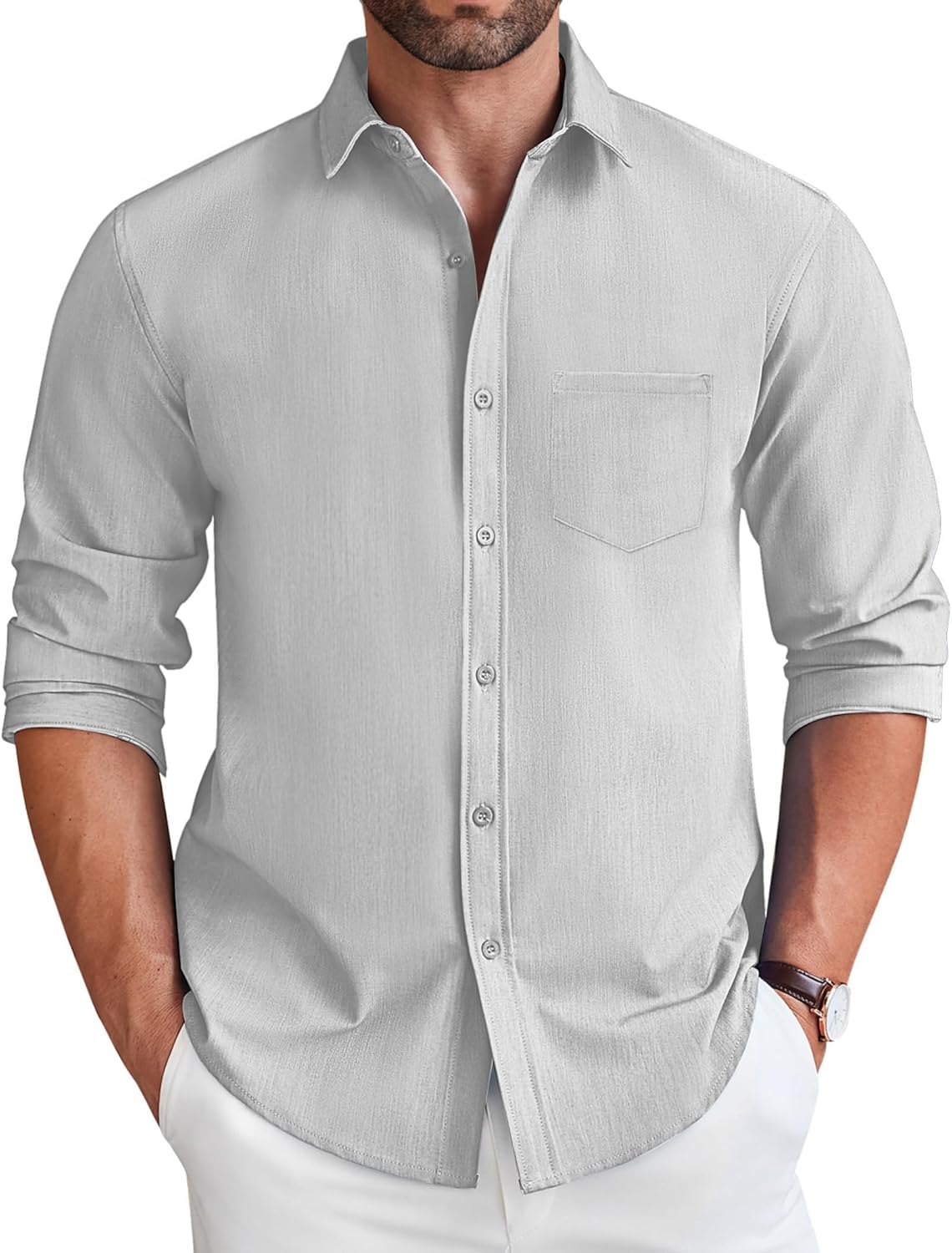 COOFANDY Men's Long Sleeve Button Down Shirt Wrinkle Free Untucked Dress Shirt Casual Denim Shirt