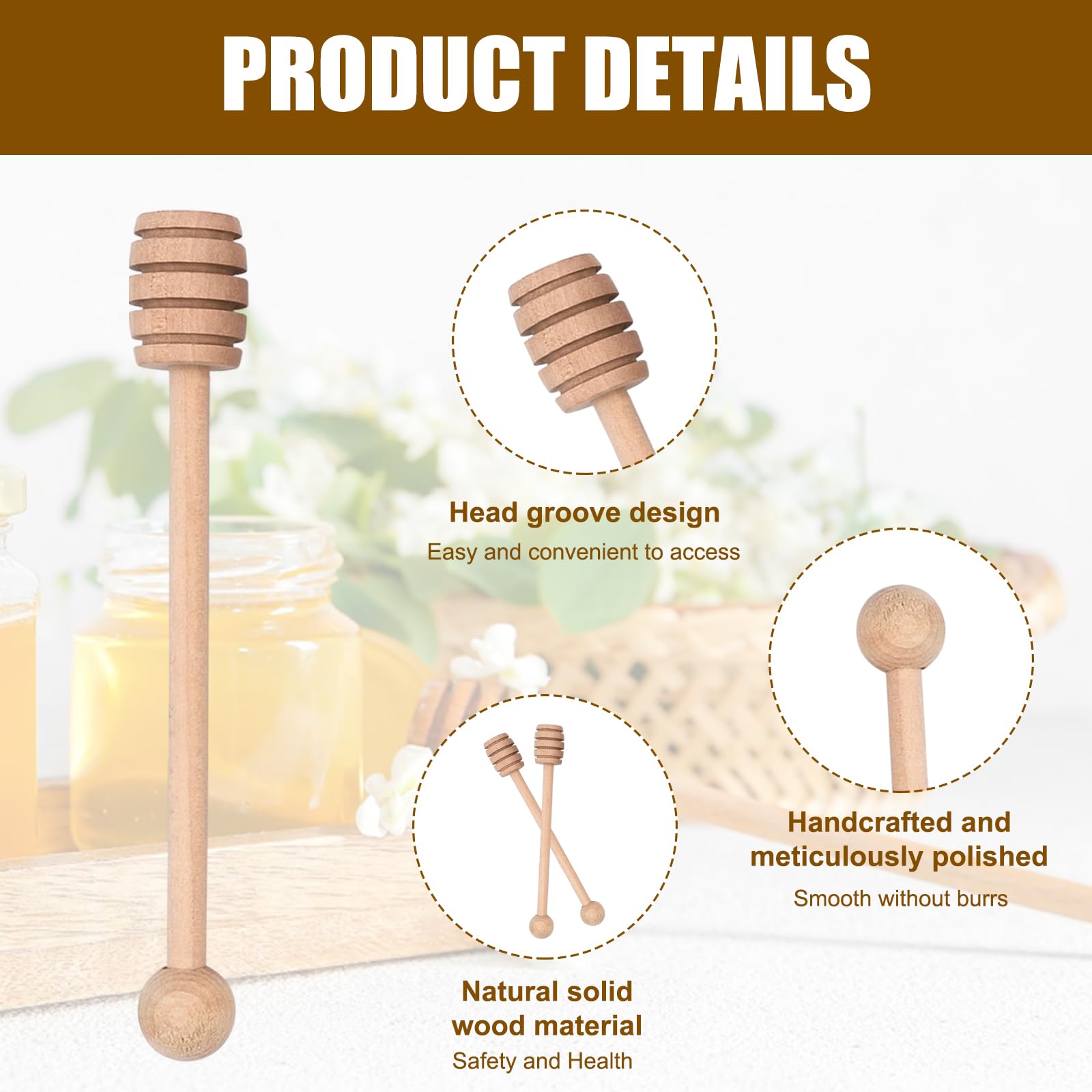 MADGININE 6 PCS Honey Spoons Honey Stick Set, Natural Small Wooden Spoons - Image 3