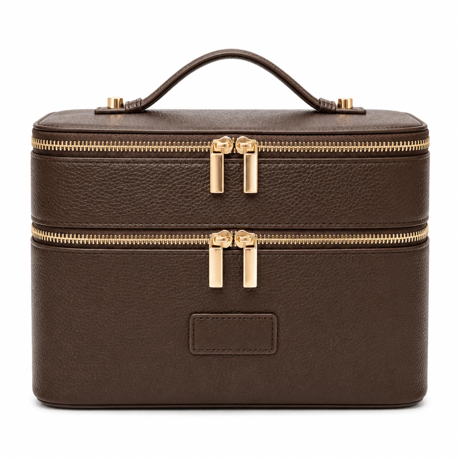 Vanity Maquillage en Cuir Double Couche Femme, Trousse de Toilette Voyage avec Compartiments Amovibles, Vanity Maquillage Femme, Trousse de Toilette Imperméable Portable