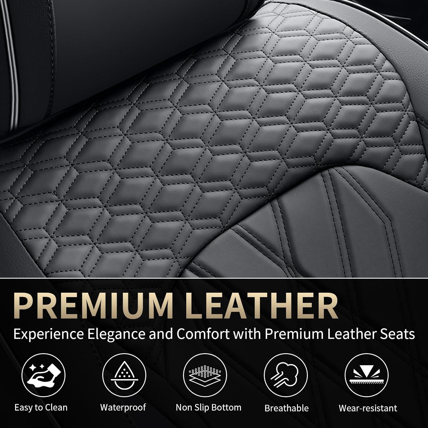 FLORICH Leather Cars Seat Covers Full Set Waterproof Automotive Seat Covers Front and Rear 5 Seats Full Wrapping Edge Seat Protector Cushion Universal Fit for Most Car Truck SUV, Black