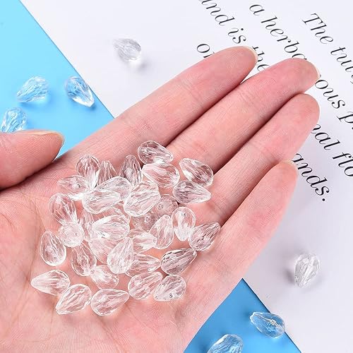 Miniatura 7 de Beadthoven - 1338 cuentas de acrílico facetadas con forma de lágrima transparente, cuentas colgantes de cristal con forma de gota de agua, cuentas