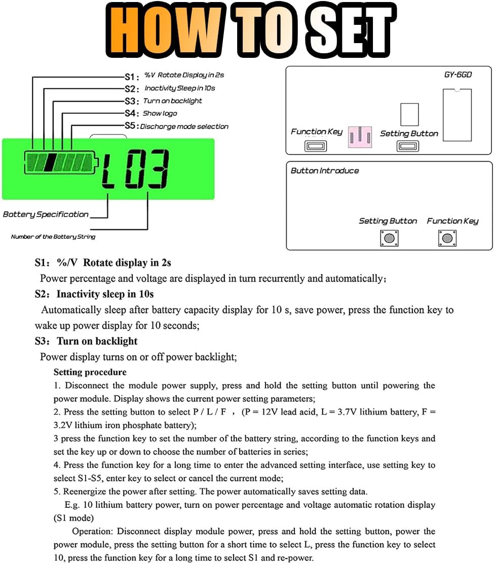 12V 24V 48V 60V 72V 84V Golf Cart Battery Capacity Voltage Monitor with Alarm, Battery Capacity Gauge Indicator LCD Display for Battery&Lead-Acid Batteries