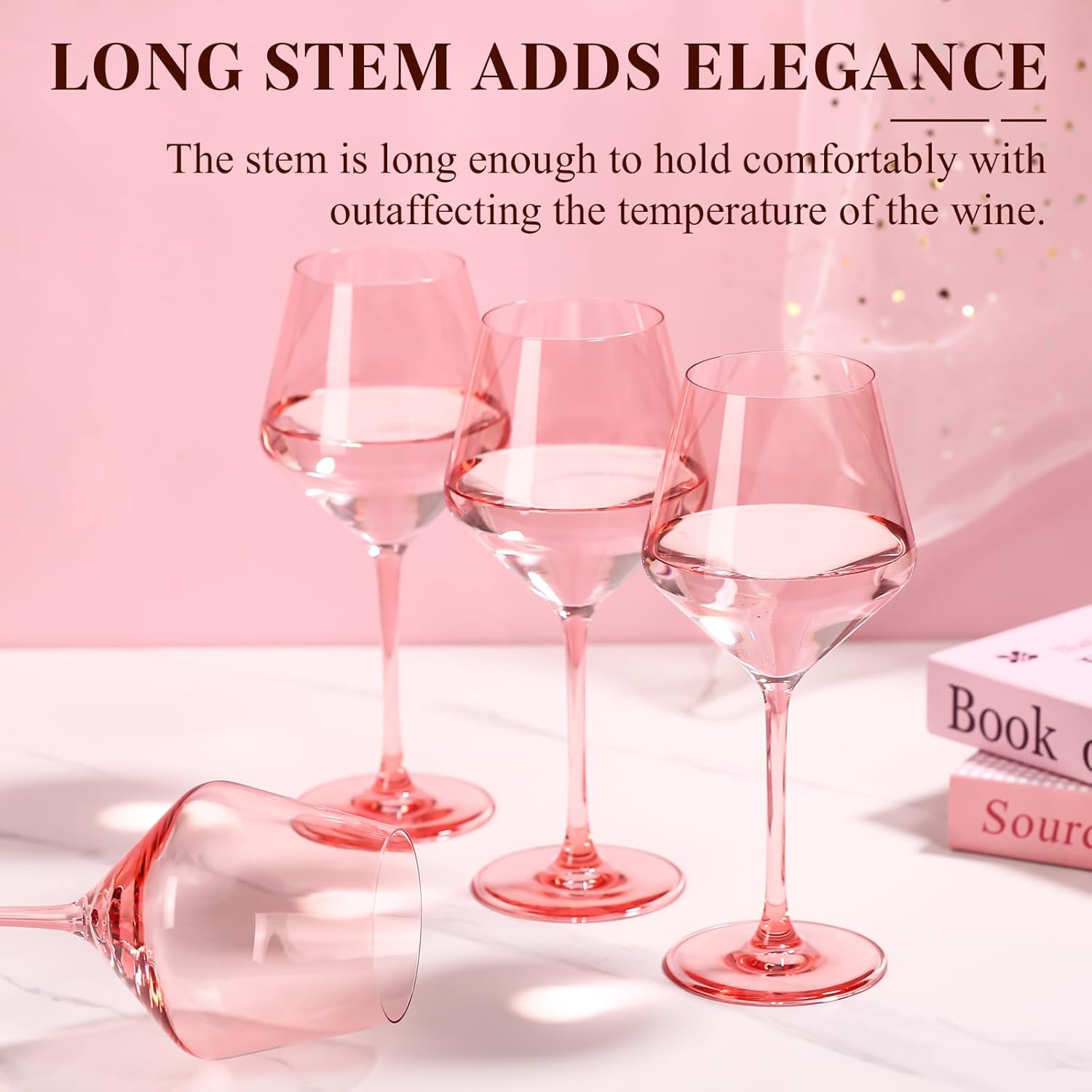 Pink Wine Glasses Set of 6, Hand Blown Large Colored Wine Glass 17.5Oz, Lead-Free Premium Crystal Long Stem Red Wine Glass, Daily Use, Wedding Anniversary or Mother's Day gift - Image 5