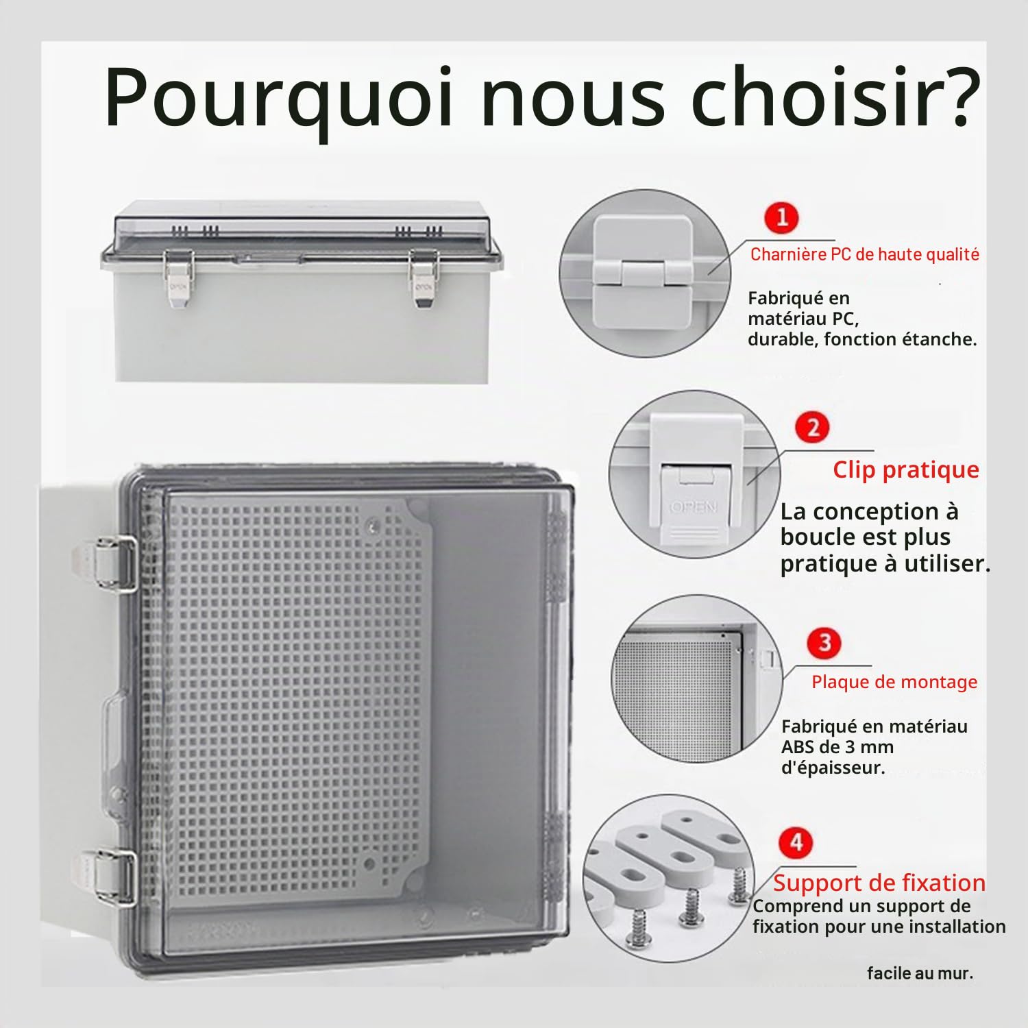 Coffret Electrique Etanche Exterieu,Boîte De Dérivation Electrique,Boitier Electrique Étanche Avec Couvercle à Charnière,Ip67 Boîte De Jonction En Plastique Abs,Gris Porte Transparente(210x210x140mm)