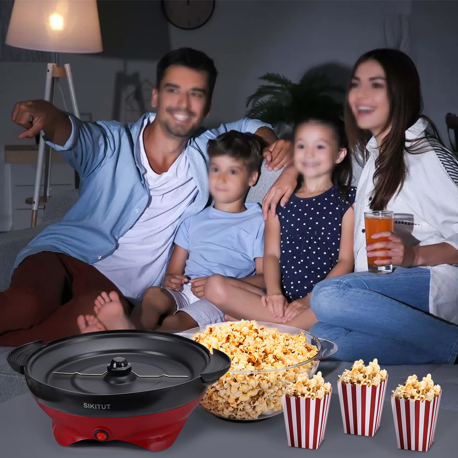 Máquina Palomitas, Palomitero para el Hogar, con Revestimiento Antiadherente y Superficie de Calentamiento Extraíble, 5L, con Asas Frías al Tacto, 2 Tazas Medidoras