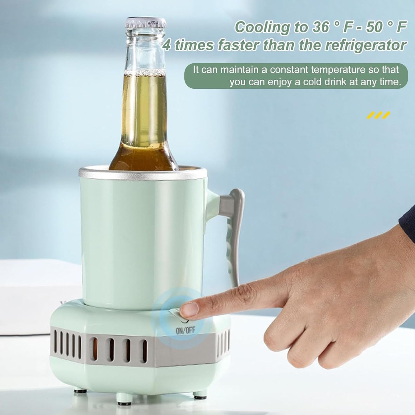 Taza de enfriamiento, 450 ml, enfriador rápido portátil con control de temperatura, enfriador electrónico de botellas para el hogar, oficina, viajes, cerveza, vino, agua, bebidas